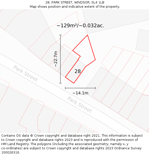 28, PARK STREET, WINDSOR, SL4 1LB: Plot and title map