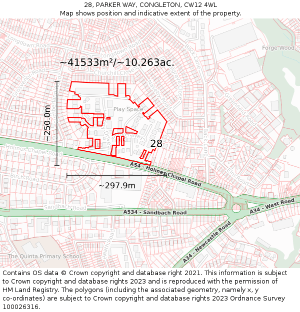 28, PARKER WAY, CONGLETON, CW12 4WL: Plot and title map