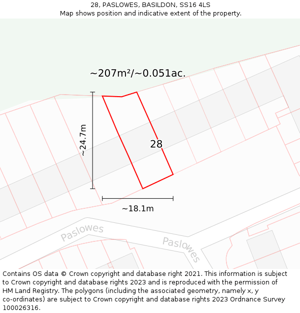 28, PASLOWES, BASILDON, SS16 4LS: Plot and title map