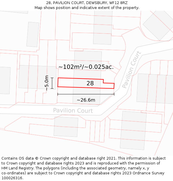 28, PAVILION COURT, DEWSBURY, WF12 8RZ: Plot and title map