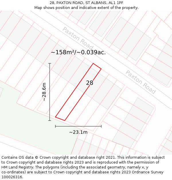 28, PAXTON ROAD, ST ALBANS, AL1 1PF: Plot and title map
