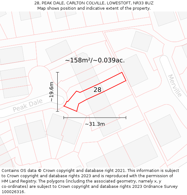 28, PEAK DALE, CARLTON COLVILLE, LOWESTOFT, NR33 8UZ: Plot and title map