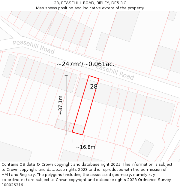 28, PEASEHILL ROAD, RIPLEY, DE5 3JG: Plot and title map