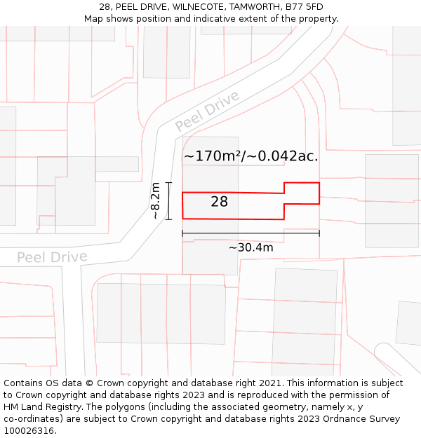 28, PEEL DRIVE, WILNECOTE, TAMWORTH, B77 5FD: Plot and title map