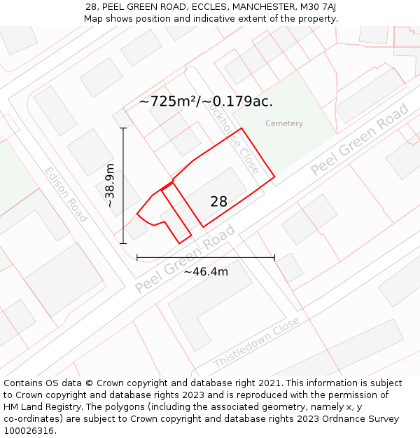 28, PEEL GREEN ROAD, ECCLES, MANCHESTER, M30 7AJ: Plot and title map