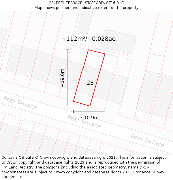 28, PEEL TERRACE, STAFFORD, ST16 3HD: Plot and title map