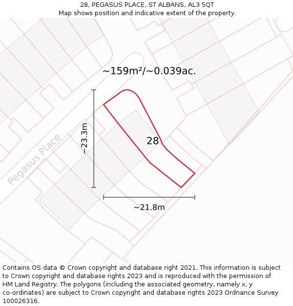 28, PEGASUS PLACE, ST ALBANS, AL3 5QT: Plot and title map