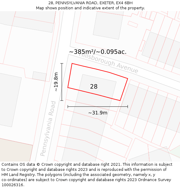 28, PENNSYLVANIA ROAD, EXETER, EX4 6BH: Plot and title map