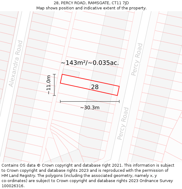 28, PERCY ROAD, RAMSGATE, CT11 7JD: Plot and title map