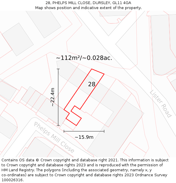 28, PHELPS MILL CLOSE, DURSLEY, GL11 4GA: Plot and title map