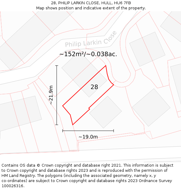28, PHILIP LARKIN CLOSE, HULL, HU6 7FB: Plot and title map