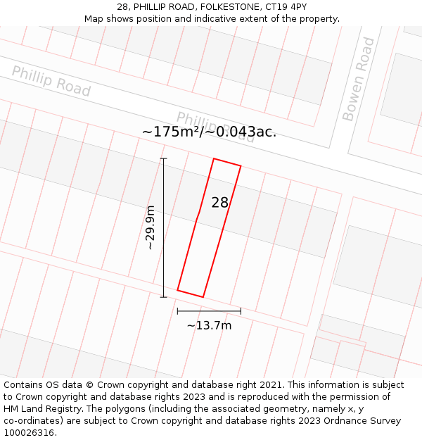 28, PHILLIP ROAD, FOLKESTONE, CT19 4PY: Plot and title map