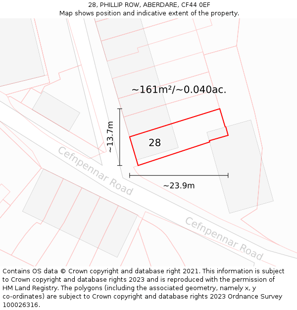 28, PHILLIP ROW, ABERDARE, CF44 0EF: Plot and title map