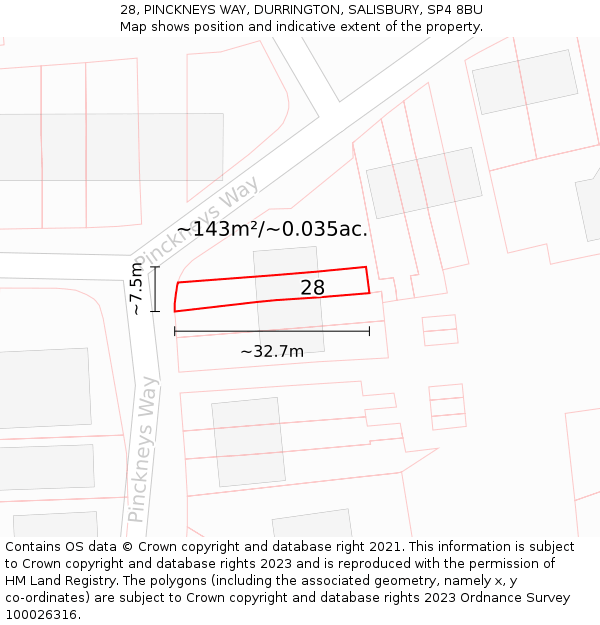 28, PINCKNEYS WAY, DURRINGTON, SALISBURY, SP4 8BU: Plot and title map