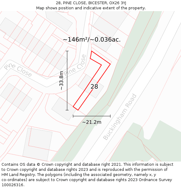 28, PINE CLOSE, BICESTER, OX26 3YJ: Plot and title map