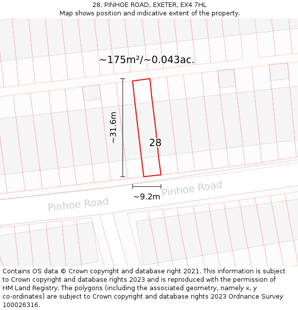 28, PINHOE ROAD, EXETER, EX4 7HL: Plot and title map