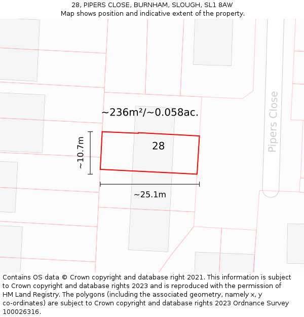 28, PIPERS CLOSE, BURNHAM, SLOUGH, SL1 8AW: Plot and title map