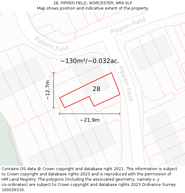 28, PIPPEN FIELD, WORCESTER, WR4 0LP: Plot and title map