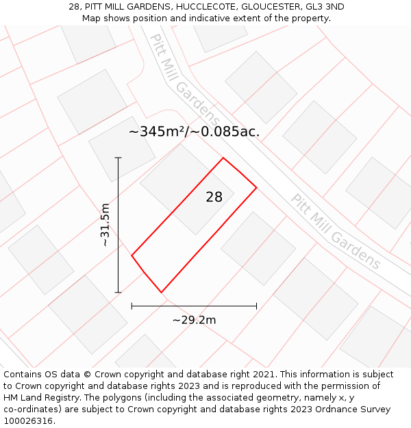 28, PITT MILL GARDENS, HUCCLECOTE, GLOUCESTER, GL3 3ND: Plot and title map