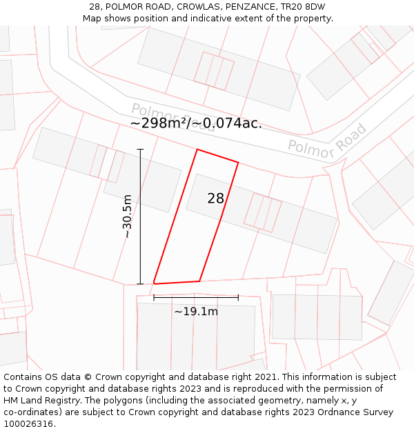 28, POLMOR ROAD, CROWLAS, PENZANCE, TR20 8DW: Plot and title map