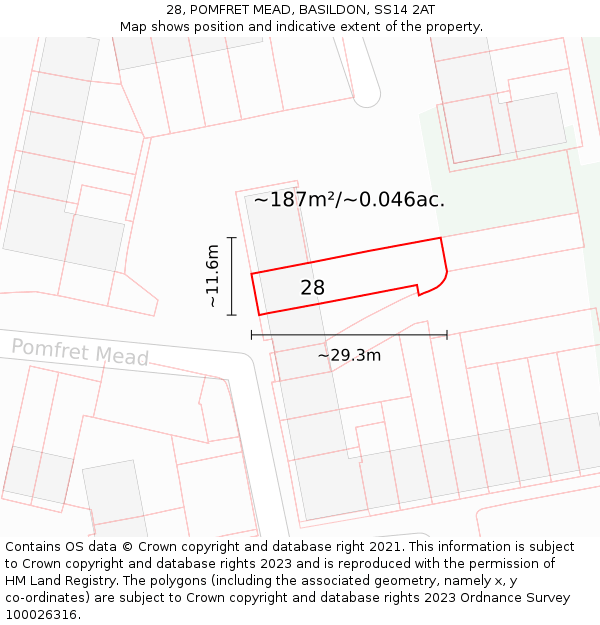 28, POMFRET MEAD, BASILDON, SS14 2AT: Plot and title map