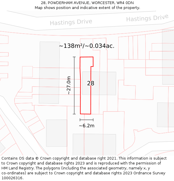 28, POWDERHAM AVENUE, WORCESTER, WR4 0DN: Plot and title map