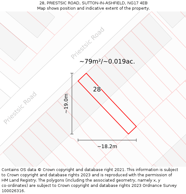 28, PRIESTSIC ROAD, SUTTON-IN-ASHFIELD, NG17 4EB: Plot and title map