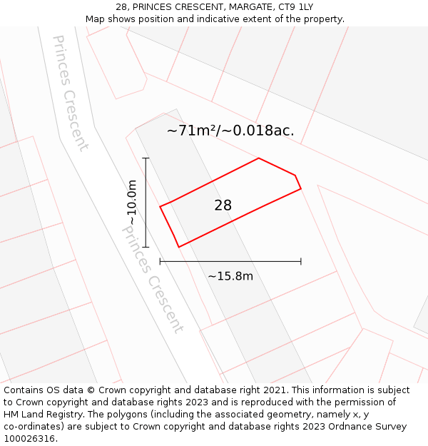 28, PRINCES CRESCENT, MARGATE, CT9 1LY: Plot and title map