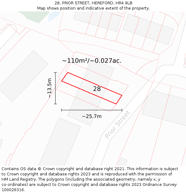 28, PRIOR STREET, HEREFORD, HR4 9LB: Plot and title map