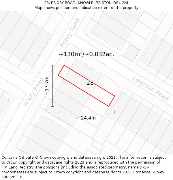 28, PRIORY ROAD, KNOWLE, BRISTOL, BS4 2NL: Plot and title map