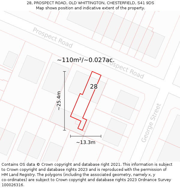 28, PROSPECT ROAD, OLD WHITTINGTON, CHESTERFIELD, S41 9DS: Plot and title map
