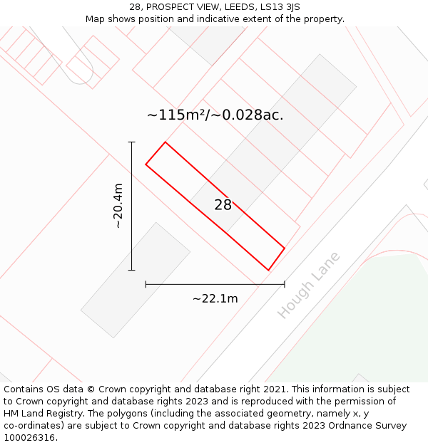 28, PROSPECT VIEW, LEEDS, LS13 3JS: Plot and title map
