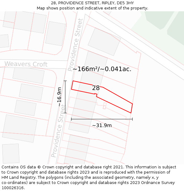 28, PROVIDENCE STREET, RIPLEY, DE5 3HY: Plot and title map