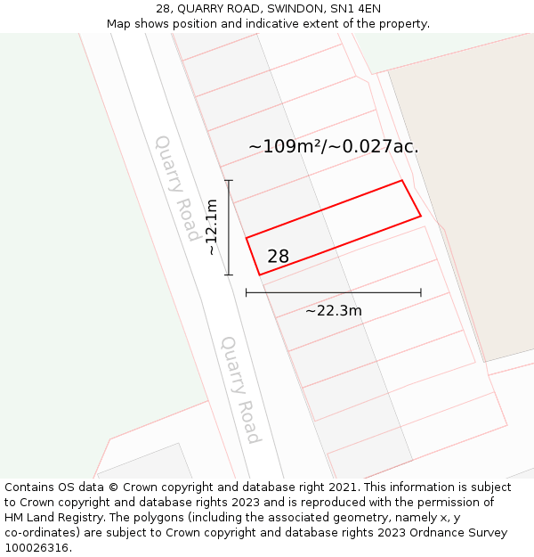 28, QUARRY ROAD, SWINDON, SN1 4EN: Plot and title map