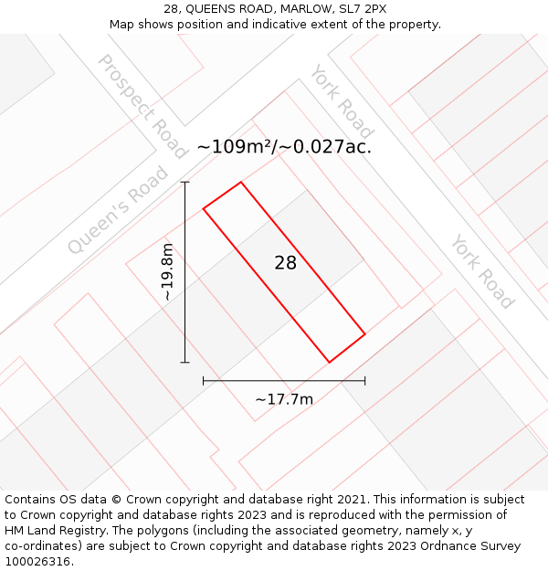 28, QUEENS ROAD, MARLOW, SL7 2PX: Plot and title map