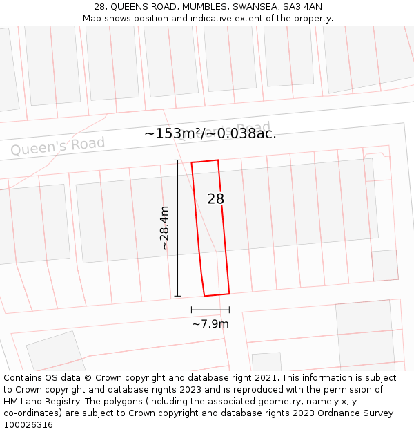 28, QUEENS ROAD, MUMBLES, SWANSEA, SA3 4AN: Plot and title map