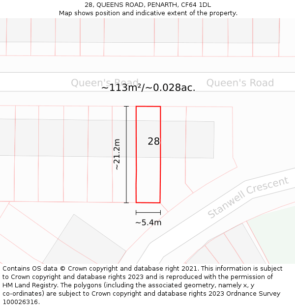 28, QUEENS ROAD, PENARTH, CF64 1DL: Plot and title map