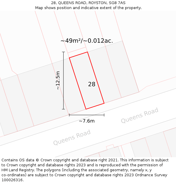 28, QUEENS ROAD, ROYSTON, SG8 7AS: Plot and title map