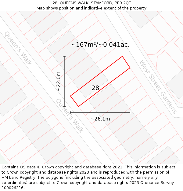 28, QUEENS WALK, STAMFORD, PE9 2QE: Plot and title map