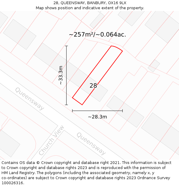 28, QUEENSWAY, BANBURY, OX16 9LX: Plot and title map
