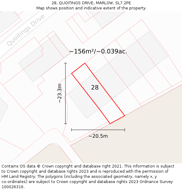 28, QUOITINGS DRIVE, MARLOW, SL7 2PE: Plot and title map