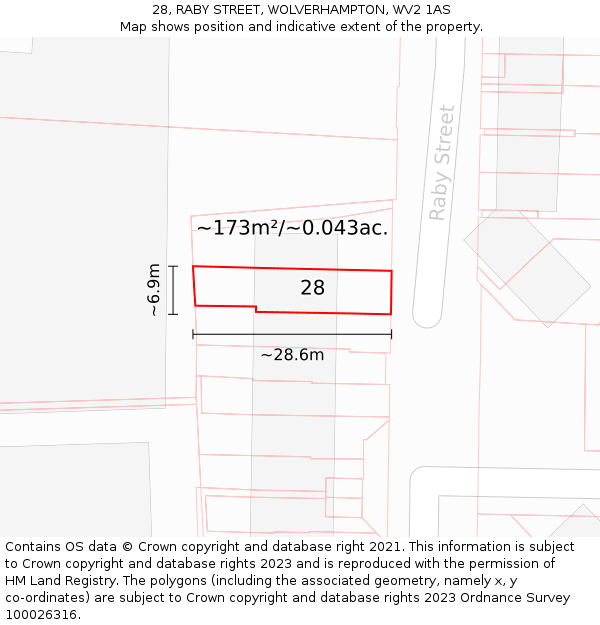 28, RABY STREET, WOLVERHAMPTON, WV2 1AS: Plot and title map