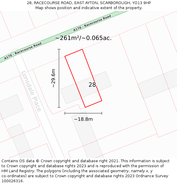 28, RACECOURSE ROAD, EAST AYTON, SCARBOROUGH, YO13 9HP: Plot and title map