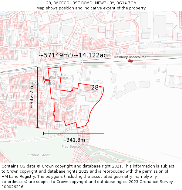 28, RACECOURSE ROAD, NEWBURY, RG14 7GA: Plot and title map