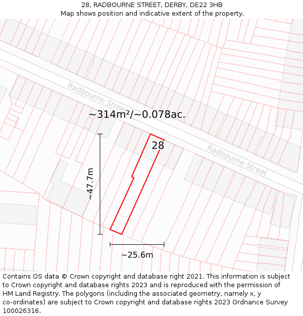 28, RADBOURNE STREET, DERBY, DE22 3HB: Plot and title map