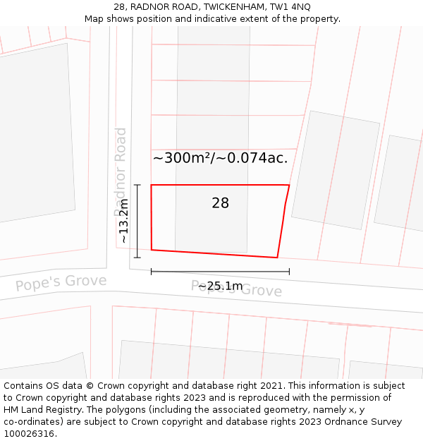 28, RADNOR ROAD, TWICKENHAM, TW1 4NQ: Plot and title map