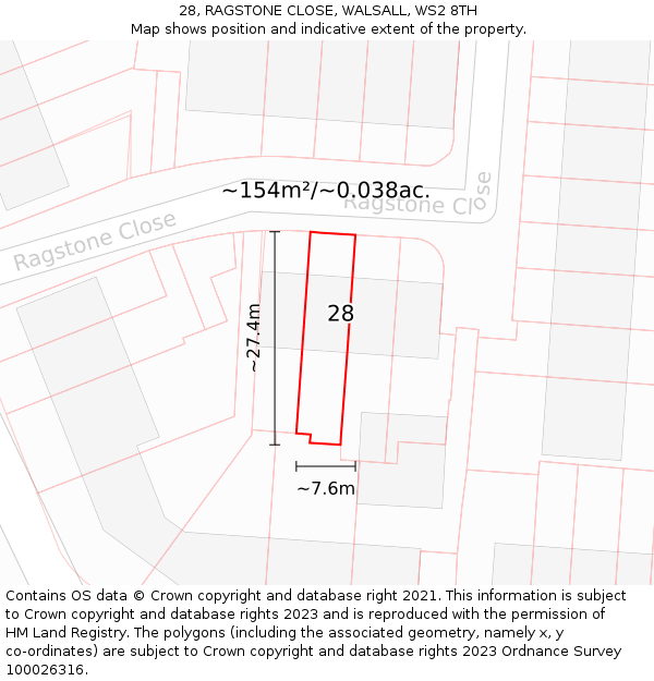 28, RAGSTONE CLOSE, WALSALL, WS2 8TH: Plot and title map