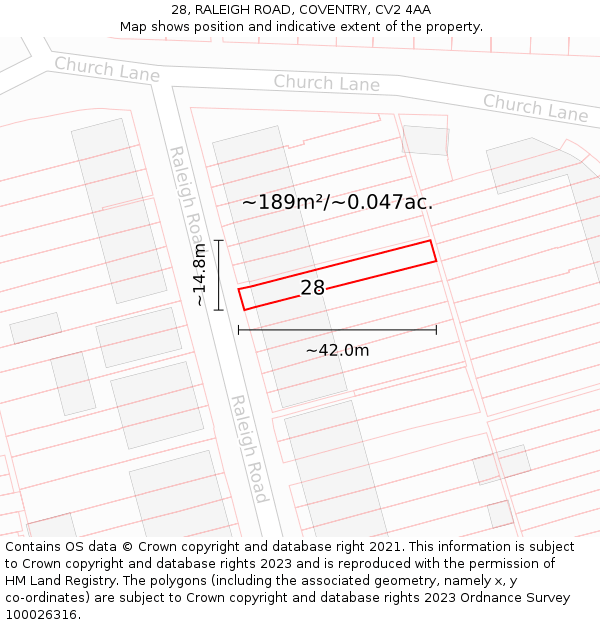 28, RALEIGH ROAD, COVENTRY, CV2 4AA: Plot and title map