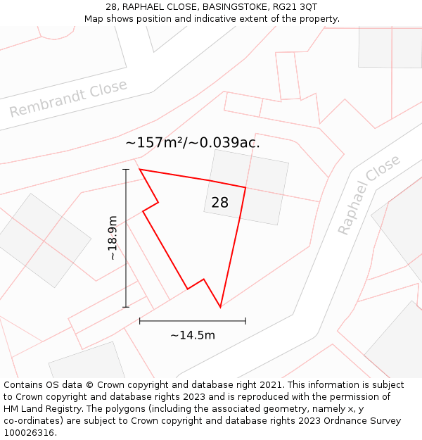 28, RAPHAEL CLOSE, BASINGSTOKE, RG21 3QT: Plot and title map