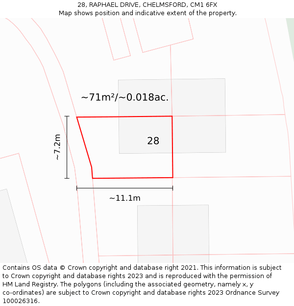 28, RAPHAEL DRIVE, CHELMSFORD, CM1 6FX: Plot and title map